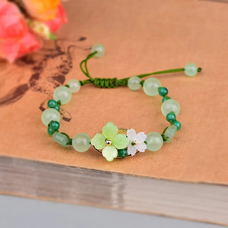 Bracelet Beaded Men - Zielonego jadeitu kwiatowa bransoletka Amulet amulety