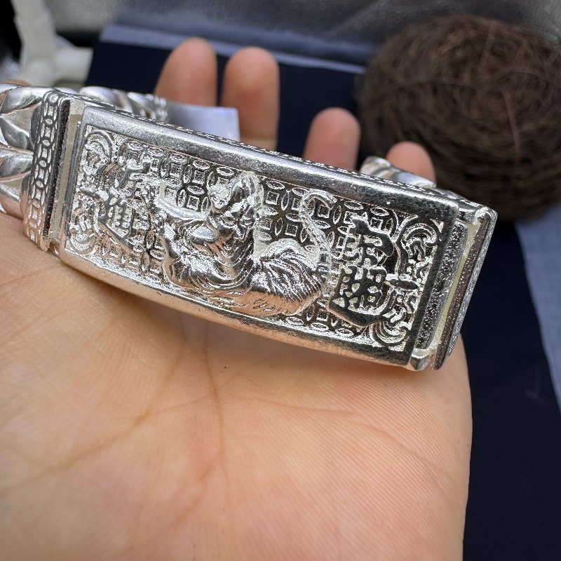 Men Accessories Nepal - Męska Antyczna Nepalska Bransoletka Srebrna z
