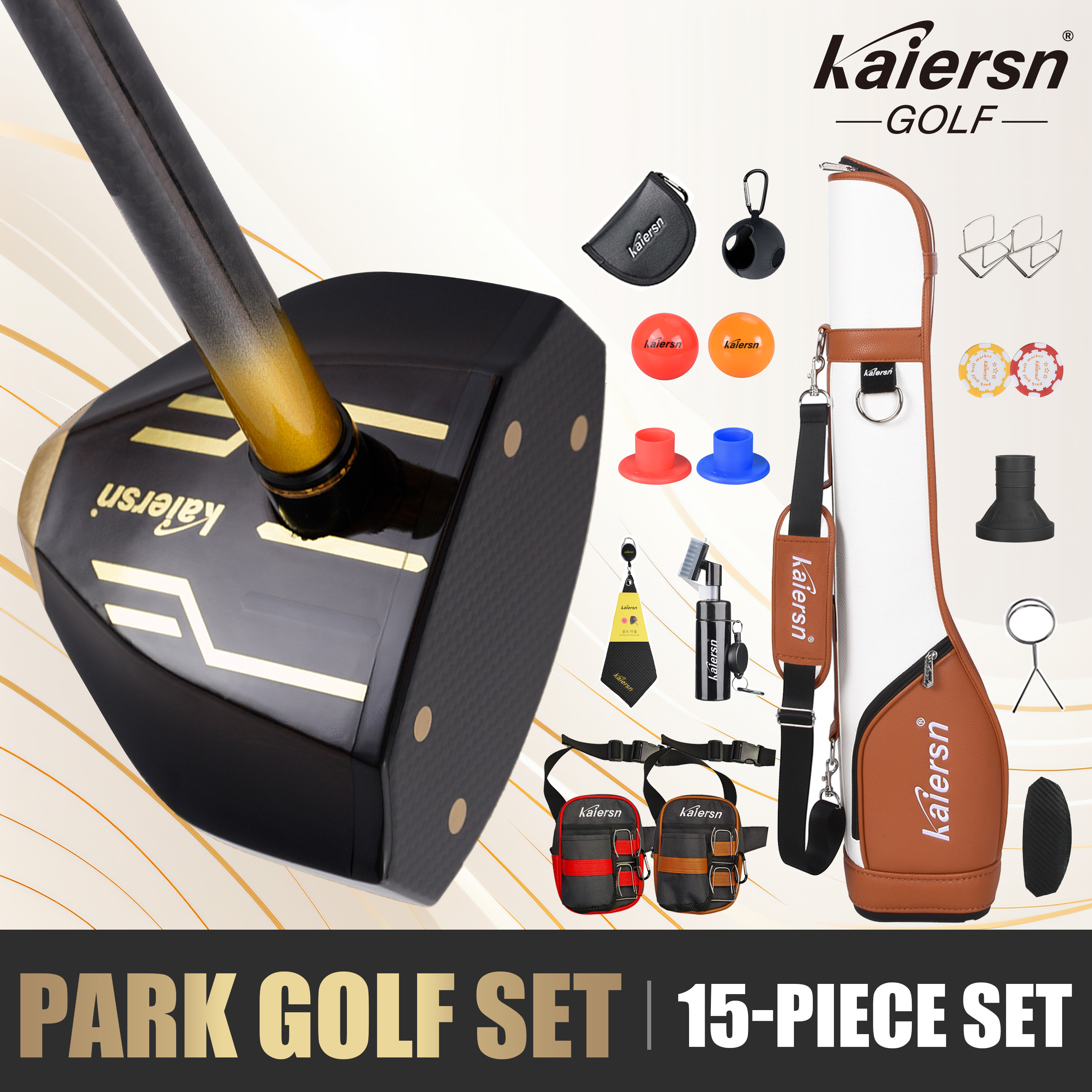 Men Accessories Kit Bag - Zestaw golfowy Kaiersn dla początkujących, 15-częściowy