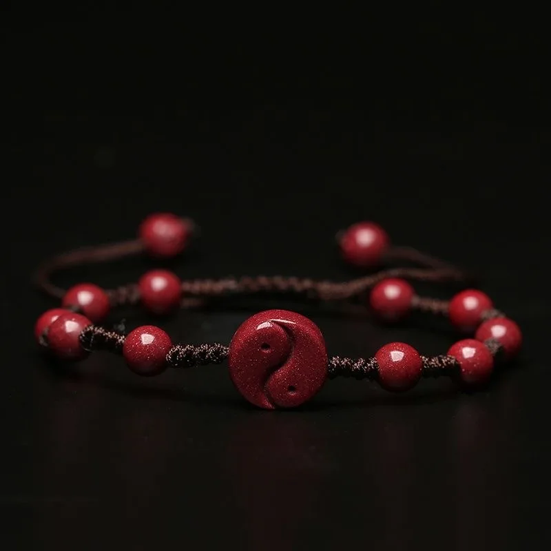 Bracelet Beaded Men - Dostosowane naturalny czerwony cynober Yin Yang