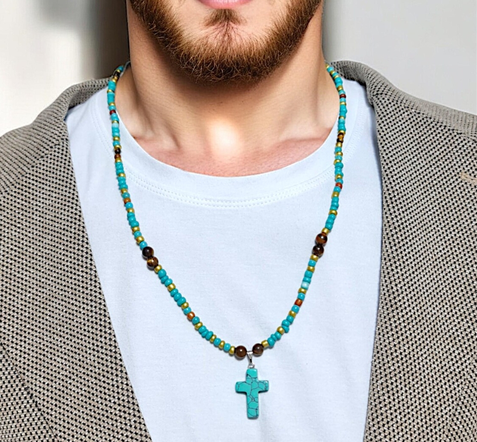 Men Accessories Ethnic - Naszyjnik z krzyżykiem w stylu etnicznym