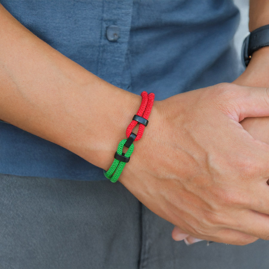 Men Accessories Ethnic - Nowa Modna Zielono-Czerwona Bransoletka Sznurkowa Męska