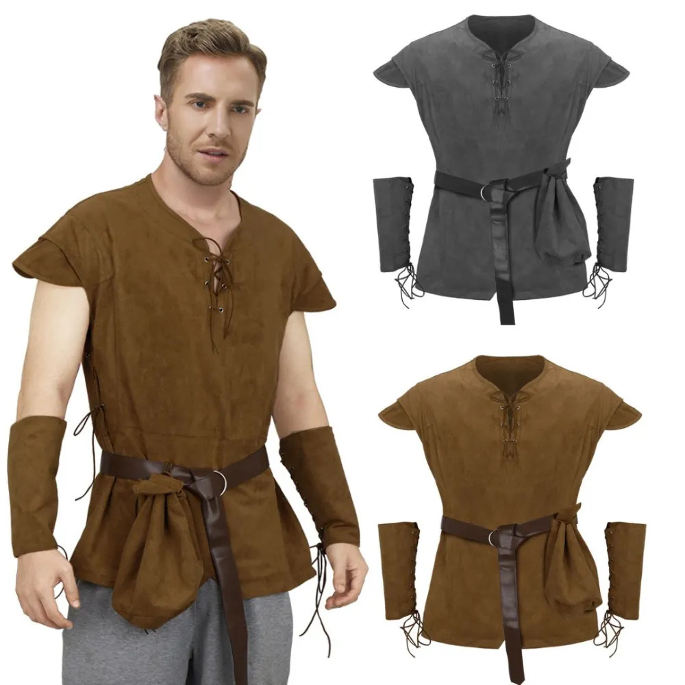 Medieval Men'S Accessories - Męska Średniowieczna Tunika Sznurowana Koszula Renesansowa