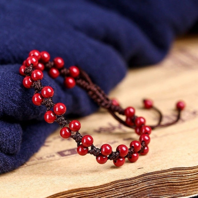 Bracelet Beaded Men - Dostosowane naturalny czerwony cynober 6mm bransoletka