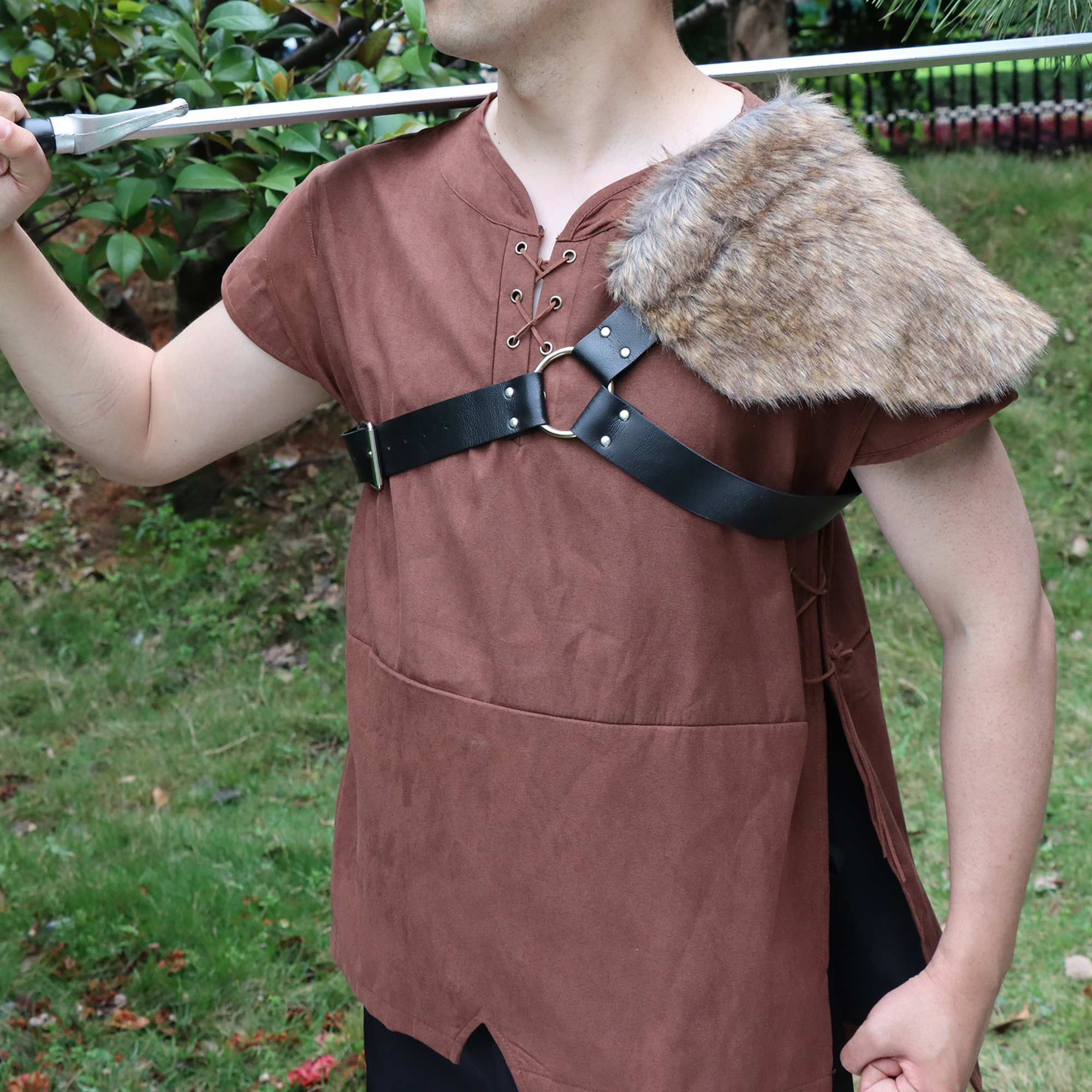 Medieval Men'S Accessories - Średniowieczny wiking sztuczne futro jedno ramię